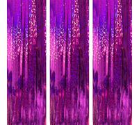 AILEXI 3 Pack 3.2ft*8.2ft Metallic Tinsel Curtains Foil Fringe Shimmer Streamers Curtain Door Window Decoration for Party Supplies - Laser Rose Red