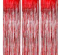 AILEXI 3 Pack 3ft*8ft Metallic Tinsel Curtains Foil Fringe Shimmer Streamers Curtain Door Window Decoration for Party Supplies - Red
