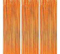 AILEXI 3 Pack 3ft*8ft Metallic Tinsel Curtains Foil Fringe Shimmer Streamers Curtain Door Window Decoration for Party Supplies - Orange