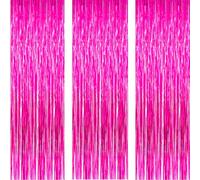 AILEXI 3 Pack 3ft*8ft Metallic Tinsel Curtains Foil Fringe Shimmer Streamers Curtain Door Window Decoration for Party Supplies - Rose Red