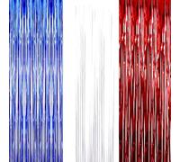 AILEXI 3 Pack 3ft*8ft Party Supplies Foil Fringe Shimmer Curtains, Door Window Decorations Streamers or Wall Backdrop Tinsels - Red White DarkBlue