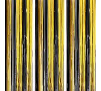 AILEXI 3 Pack Metallic Tinsel Curtains Foil Fringe Shimmer Streamers Curtain Door Window Decoration for Party Supplies 3ft*8ft - BlackGold