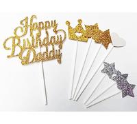 AILEXI Glitter Cake Toppers - Happy Birthday Daddy Gold set