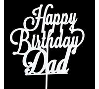 AILEXI Handmade 1 Count Glitter Cake Decorating Toppers - Happy Birthday Dad Silver