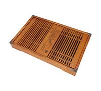 Ailgely Kungfu Tea Tray, Wood Tea Table with Drain Pipe, Large Capacity for Orchard Pattern, Handmade Sturdy Tea Serving Tray (Yellow Orchid)