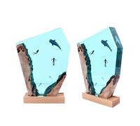 Ailgely Resin Ocean Diver Whale Night Light Cave Lamp with Solid Wood Base, Unique Handmade Resin Desk Art Ornament Room Decor