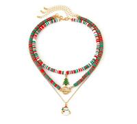 Ailiessy Christmas Polymer Clay Disc Necklace Christmas Ot Buckle Necklace Christmas Xmas Jingle Bell Necklace for Women Men Jewelry Gifts, Zinc, No Gemstone