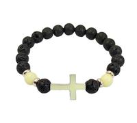 Ailiessy Cross Bead Bracelet Luminous Rock Elastic Bracelet Black Religious Cross Bracelet for Women Men Summer Faith Gift, 1, Zinc, no gemstone