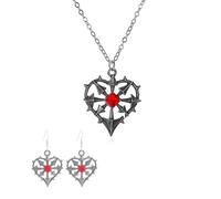 Ailiessy Gothic Heart Necklace Set Thorns Heart Love Necklace Red Zircon Heart Earrings Necklace for Women Men Halloween Birthday Gift