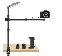 ailight Camera Desk Mount Stand Overhead, Adjustable Microphone Boom Arm Mic Stand with Phone Holder, Camera Arm Clamp 5/8'' 3/8'' 1/4'' Screws for Shure, Blue Yeti, Rode, Elgato, Fifine, HyperX