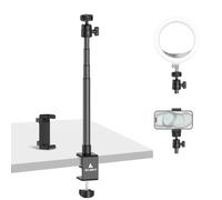 Ailight Camera Desk Mount Webcam Stand with Phone Holder, Adjustable Table Camera Stand with 1/4" Screw & C Clamp Overhead Tripod Webcam Mount for Logitech Obsbot insta360 Anker and Others
