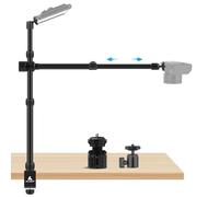 Ailight Overhead Camera Mount Desk Stand, 15.75"-33.45" Webcam Mount with 2-Section Adjustable Telescopic Boom Arm, C Clamp/Swiveling Ball Head for DSLR Camera, Phone Clip, Ring Light, Webcam
