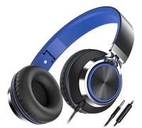 Ailihen C8 Headphones Wired with Microphone Foldable and Adjustable On-Ear Headsets Volume Control HD Stereo Sound 3.5mm Jack for Chromebook, Laptop, Smartphone, Study, Office, Travel (Black/Blue)