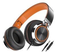 Ailihen C8 Headphones Wired with Microphone Foldable and Adjustable On-Ear Headsets Volume Control HD Stereo Sound 3.5mm Jack for Chromebook, Laptop, Smartphone, Study, Office, Travel (Black/Orange)