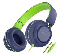 Ailihen C8 Kids Headphones Wired with Microphone and Volume Control Folding Lightweight Corded Headset for Boy Girls School Cellphones Tablets Chromebook Smartphone Laptop Computer (Blue Green)