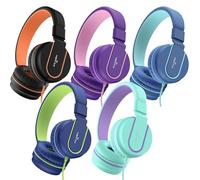 AILIHEN Kids Headphones Bulk 5-Pack for K-12 School Classroom, On-Ear Wired Headset with Microphone for Students Children with 93dB Volume Limited, 3.5mm Jack for Chromebooks Tablets Laptop Computer