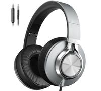 Ailihen Wired Headphones with Microphone and Volume Control, Over-Ear Foldable Corded Stereo Headsets for Teens Adults 3.5mm for Computers, Chromebooks, Tablets (Grey)