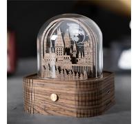 AiLiKaSic Mechanism Vintage Castle Music Box Wood Windup Musical Gift with Night Light for boy Man Son Girls Friends Anniversary Christmas Birthday Valentine's Day