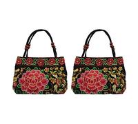 ailill 2X Chinese Style Women Handbag Embroidery Ethnic Summer Handmade Flowers Ladies Tote Shoulder Bags -Body（Red Peony）