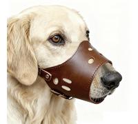 AiliStar New Leather Pet Muzzle for Dogs Soft Breathable PU Leather Dog Muzzles Prevent for Biting Barking Chewing Brown Medium