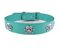 AiliStar New Skull Dog Collar Skeleton Cat Collar Skull Design Pet Collar for Dogs and Cat Blue Medium Fits for Neck Girth from 11.5" to 13.5" PU Leather