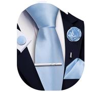 Ailisus Baby Blue Tie and Pocket Square Set Solid Necktie Cufflinks Tie Clip Lapel Pin for Men Wedding Business 5PCS