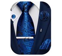 Ailisus Black Blue Ties for Men Paisley Silk Necktie and Pocket Square Cufflinks Lapel Pin Tie Clip Set Wedding Formal 5PCS
