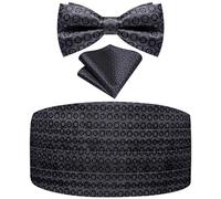 Ailisus Black Bow Tie and Cummerbund Set Polka Dot Tuxedo Cumberband for Men with Pretied Bowtie Pocket Square Wedding Galas