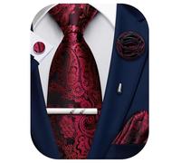 Ailisus Black Wine Red Gold Paisley Ties for Men Silk Woven Necktie Pocket Square Cufflinks Tie Clip Lapel Pin Set Wedding Formal