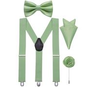 Ailisus Bow Tie and Braces Adjustable Mens Elastic Y-Back Suspenders Bowtie Pocket Square Lapel Pin Set Wedding Tuxedo