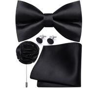 Ailisus Bow Ties for Men Solid Color Pre-tied Silk Bowtie and Pocket Square Cufflinks Lapel Pin Set Tuxedo Wedding Party 4PCS, Black, One Size