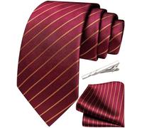 Ailisus Burgundy Tie 63'' Extra Long Necktie and Pocket Square Clip Set