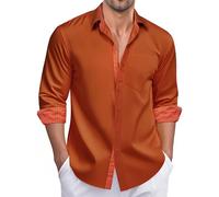 Ailisus Burnt Orange Men's Shirts Casual Long Sleeve Button Down Regular Fit Contrast Collar Formal Dress Shirt for Business Wedding M