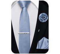 Ailisus Dusty Blue Skinny Tie and Pocket Square 2.4''(6cm) Solid Color Classic Slim Ties for Men Handky Lapel Pin Tie Clip Set Wedding Party