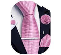 Ailisus Men’s Dusty Pink Ties and Pocket Square Set, Plaid Silk Necktie & Handkerchief Lapel Pin Cufflinks Tie Clip for Men Formal Wedding Party