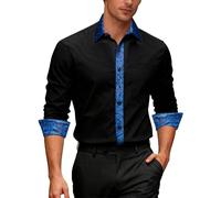 Ailisus Men's Black Blue Shirts Long Sleeve Outer Contrast Casual Regular Fit Button Down Dress Shirts Designer Tops for Party Business Wedding