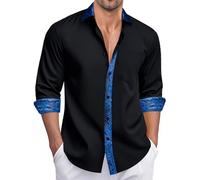 Ailisus Men's Black Blue Shirts Long Sleeve Outer Contrast Casual Regular Fit Button Down Dress Shirts Designer Tops for Party Business Wedding