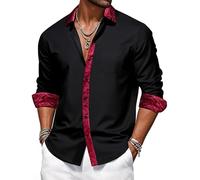 Ailisus Men's Black Red Shirts Long Sleeve Outer Contrast Casual Regular Fit Button Down Dress Shirts Designer Tops for Party Business Wedding