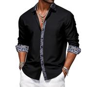 Ailisus Men's Black Silver Shirts Long Sleeve Outer Contrast Casual Regular Fit Button Down Dress Shirts Designer Tops for Party Business Wedding