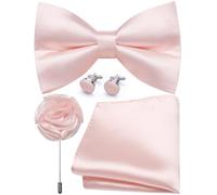 Ailisus Mens Blush Pink Bow Tie and Pocket Square Cufflinks Lapel Pin Set Silk Pre-tied Bowtie Adjustable Wedding Party Business