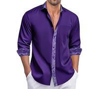 Ailisus Men's Dark Purple Shirts Long Sleeve Outer Contrast Casual Regular Fit Button Down Dress Shirts Designer Tops for Party Business Wedding