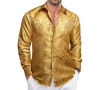Ailisus Mens Dress Shirts Formal Long Sleeve Button Down Paisley Silk Shirt for Men Business Wedding Party