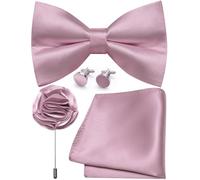 Ailisus Mens Dusty Pink Bow Tie and Pocket Square Cufflinks Lapel Pin Set Silk Pre-tied Bowtie Adjustable Wedding Party Business