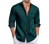 Ailisus Men's Forest Green Shirts Long Sleeve Outer Contrast Casual Regular Fit Button Down Dress Shirts Designer Tops for Party Business Wedding
