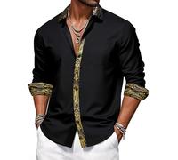 Ailisus Men's Light Gold Shirts Long Sleeve Outer Contrast Casual Regular Fit Button Down Dress Shirts Designer Tops for Party Business Wedding