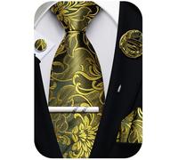 Ailisus Mens Olive Green Tie Set Silk Floral Necktie Pocket Square Lapel Pin Tie Clip Cufflinks Set Formal Business Wedding Party