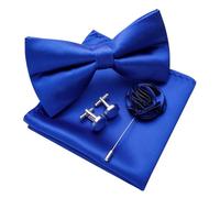 Ailisus Mens Royal Blue Bow Tie and Pocket Square Cufflinks Lapel Pin Set Silk Pre-tied Bowtie Adjustable Wedding Party Business