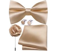 Ailisus Mens Tuscan Tan Bow Tie and Pocket Square Cufflinks Lapel Pin Set Silk Pre-tied Bowtie Adjustable Wedding Party Business