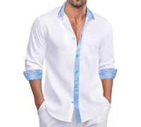 Ailisus Men's White Blue Shirts Long Sleeve Outer Contrast Casual Regular Fit Button Down Dress Shirts Designer Tops for Party Business Wedding