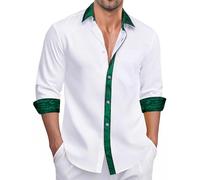Ailisus Men's White Green Shirts Long Sleeve Outer Contrast Casual Regular Fit Button Down Dress Shirts Designer Tops for Party Business Wedding